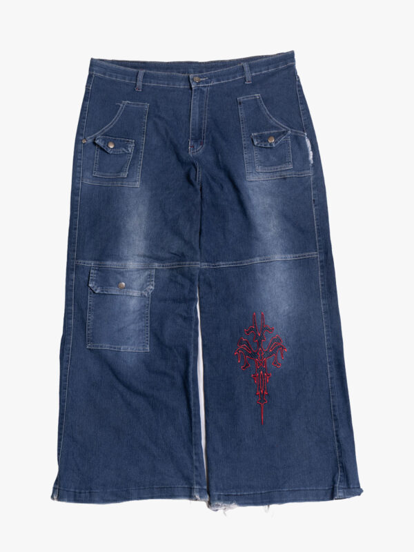L d 1 Wide Leg Utility Denim Jeans with Embroidery