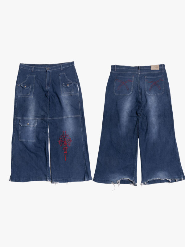 LD Wide Leg Utility Denim Jeans with Embroidery