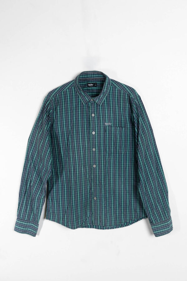 green check 1 Wasabi Green & Blue Stripe Slim Fit Shirt