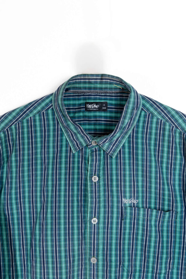 green check 2 Wasabi Green & Blue Stripe Slim Fit Shirt