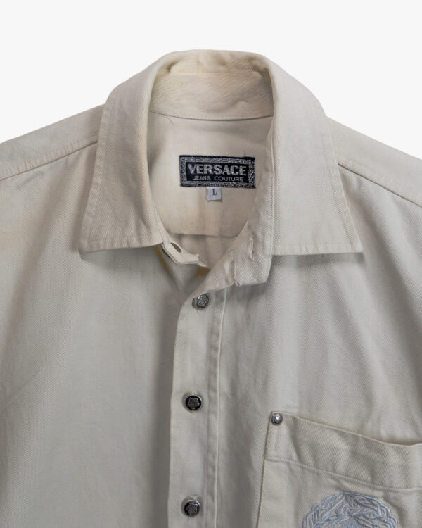 vers2 Versace Jeans Couture Cream Shirt – Medusa Embroidered Luxury Button Down