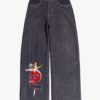 viv 1 Dark Grey Embroidered Graphic Wide Leg Denim Jeans