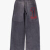 viv 2 Dark Grey Embroidered Graphic Wide Leg Denim Jeans