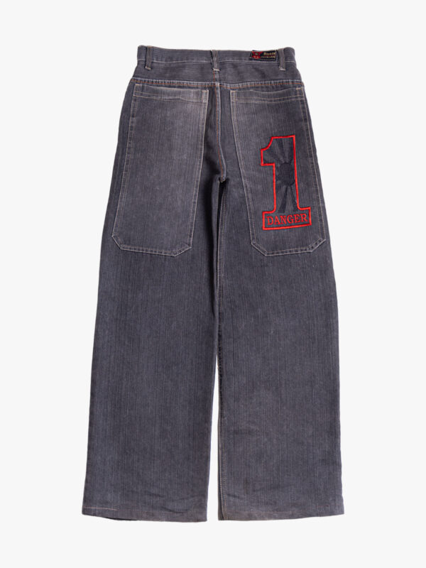 viv 2 Dark Grey Embroidered Graphic Wide Leg Denim Jeans