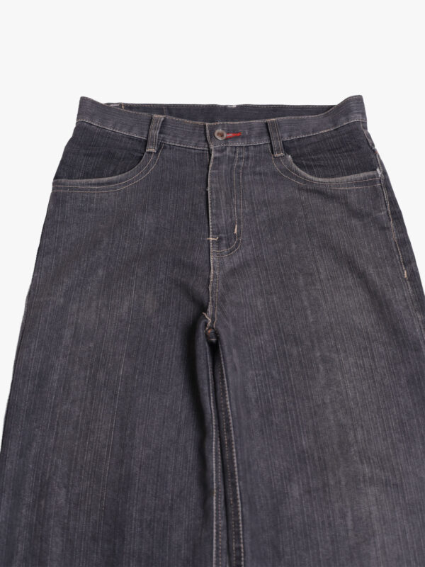 viv 3 Dark Grey Embroidered Graphic Wide Leg Denim Jeans