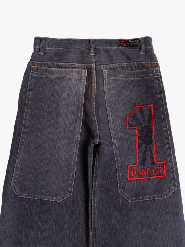 viv 4 Dark Grey Embroidered Graphic Wide Leg Denim Jeans